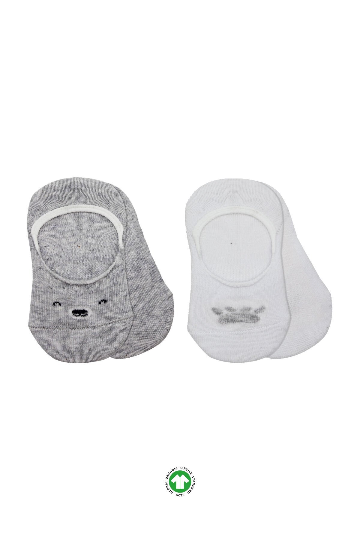 Bi̇style 2 Li̇ Babet Cute Face Penye Çorap 30103 Gri̇ Beyaz