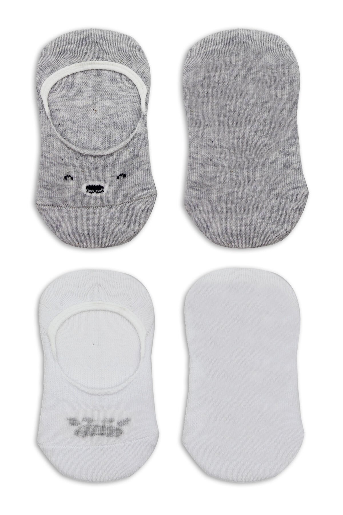 Bi̇style 2 Li̇ Babet Cute Face Penye Çorap 30103 Gri̇ Beyaz