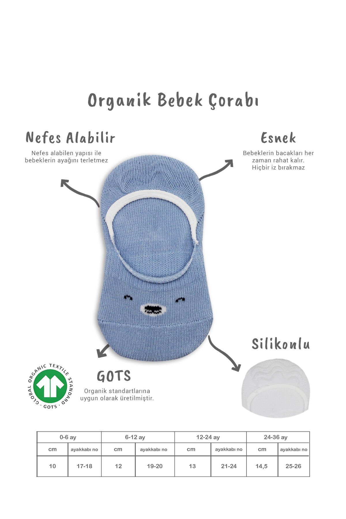 Bi̇style 2 Li̇ Babet Cute Face Penye Çorap 30103 Mavi̇-Beyaz