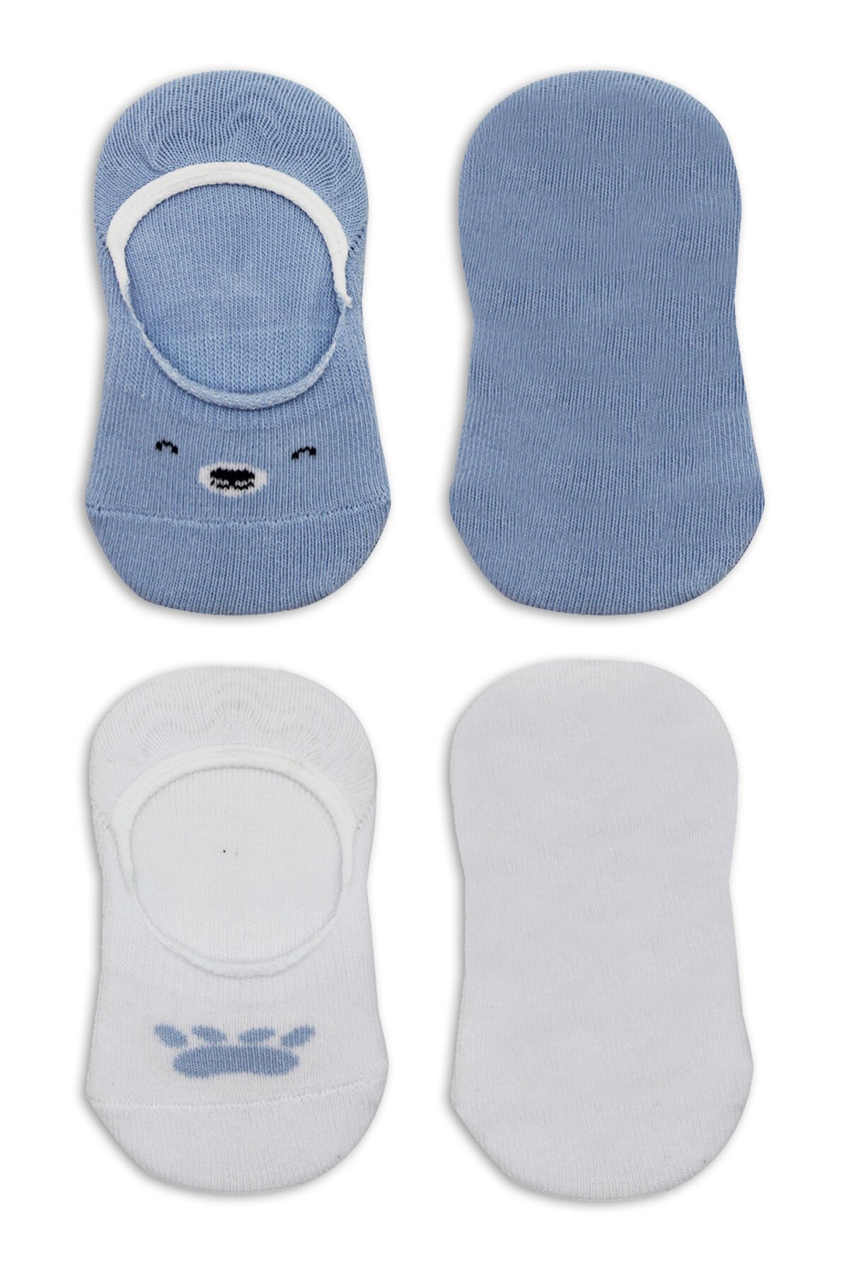 Bi̇style 2 Li̇ Babet Cute Face Penye Çorap 30103 Mavi̇-Beyaz