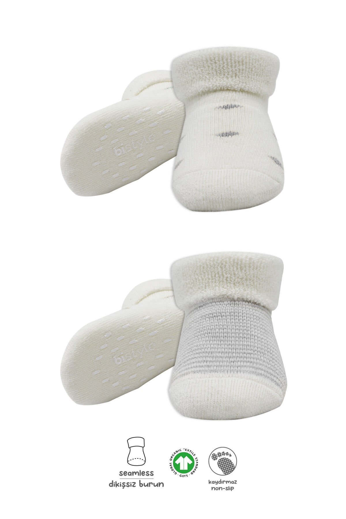 Bi̇style 2 Li̇ Havlu Soket Kaymaz Çorap 10504 Gri̇ Ekru