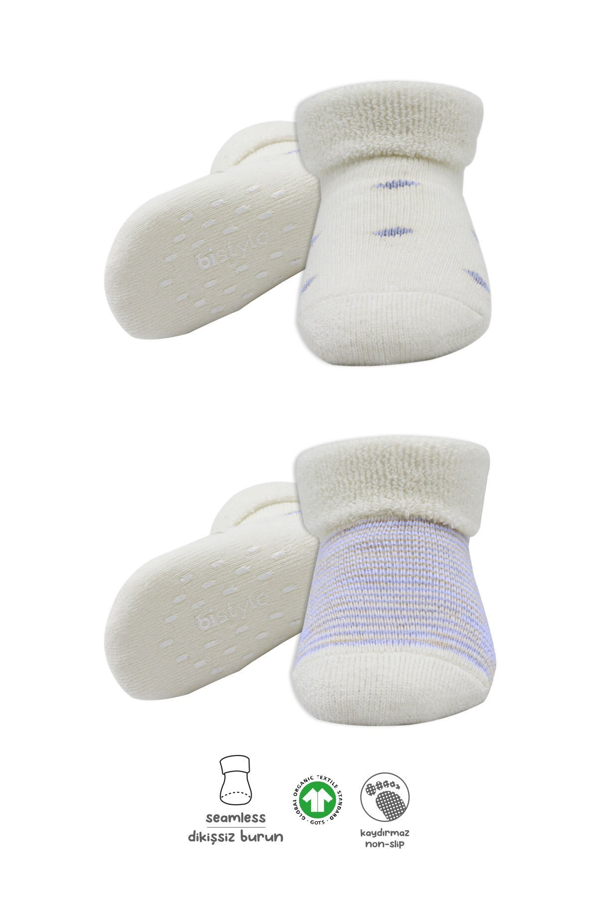 Bi̇style 2 Li̇ Havlu Soket Kaymaz Çorap 10504 İndi̇go Ekru