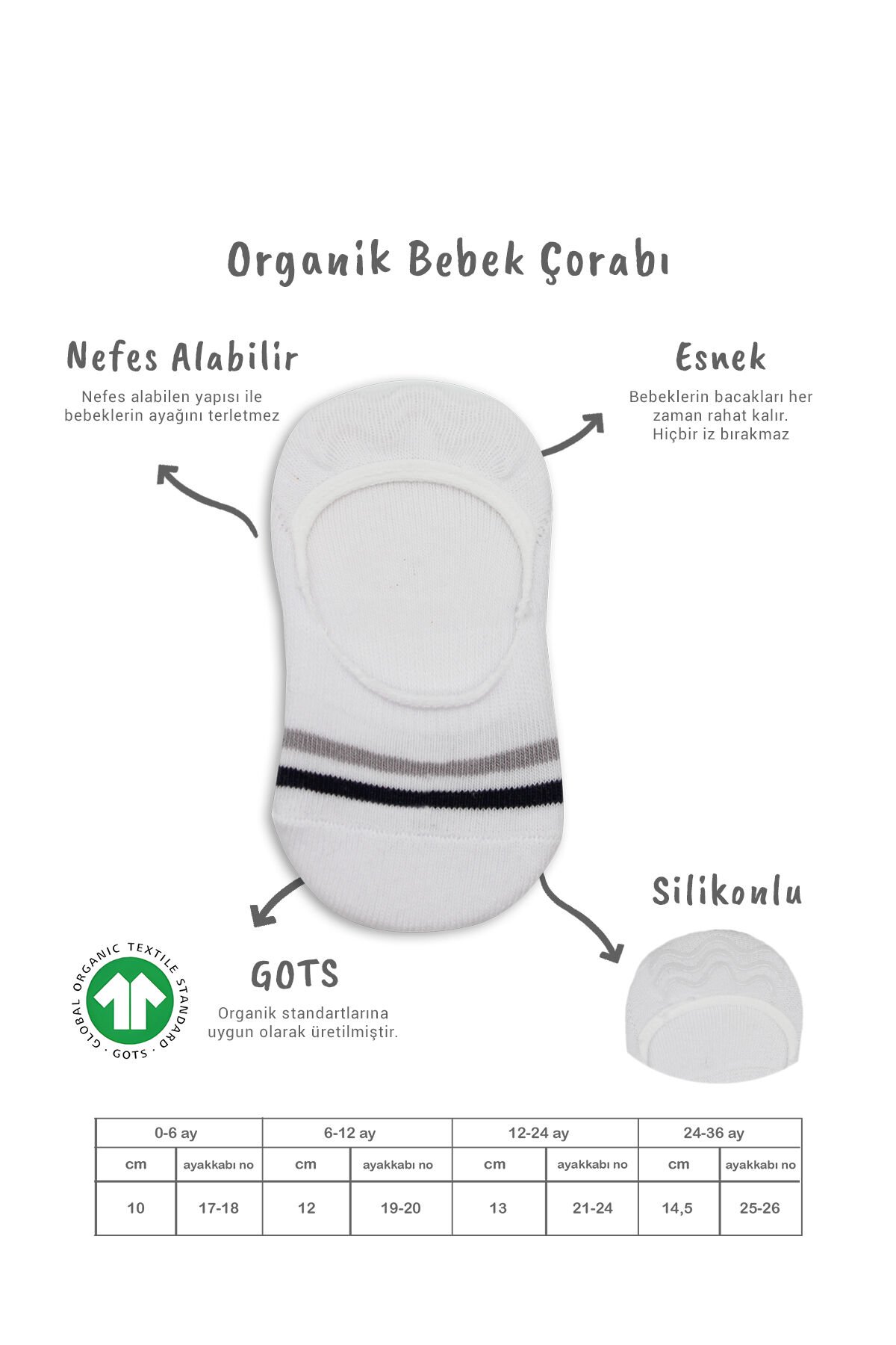 Bi̇style 2 Li̇ Penye Babet Si̇li̇kon &Ccedil;emberli̇ &Ccedil;orap 30102 Gri̇ Beyaz