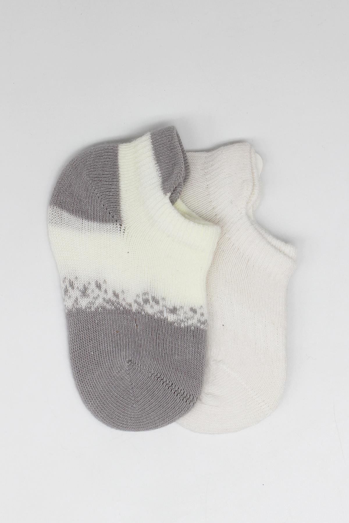 Bi̇style 2 Li̇ Penye Sneakers Çorap Bs20105 Ekru Gri̇