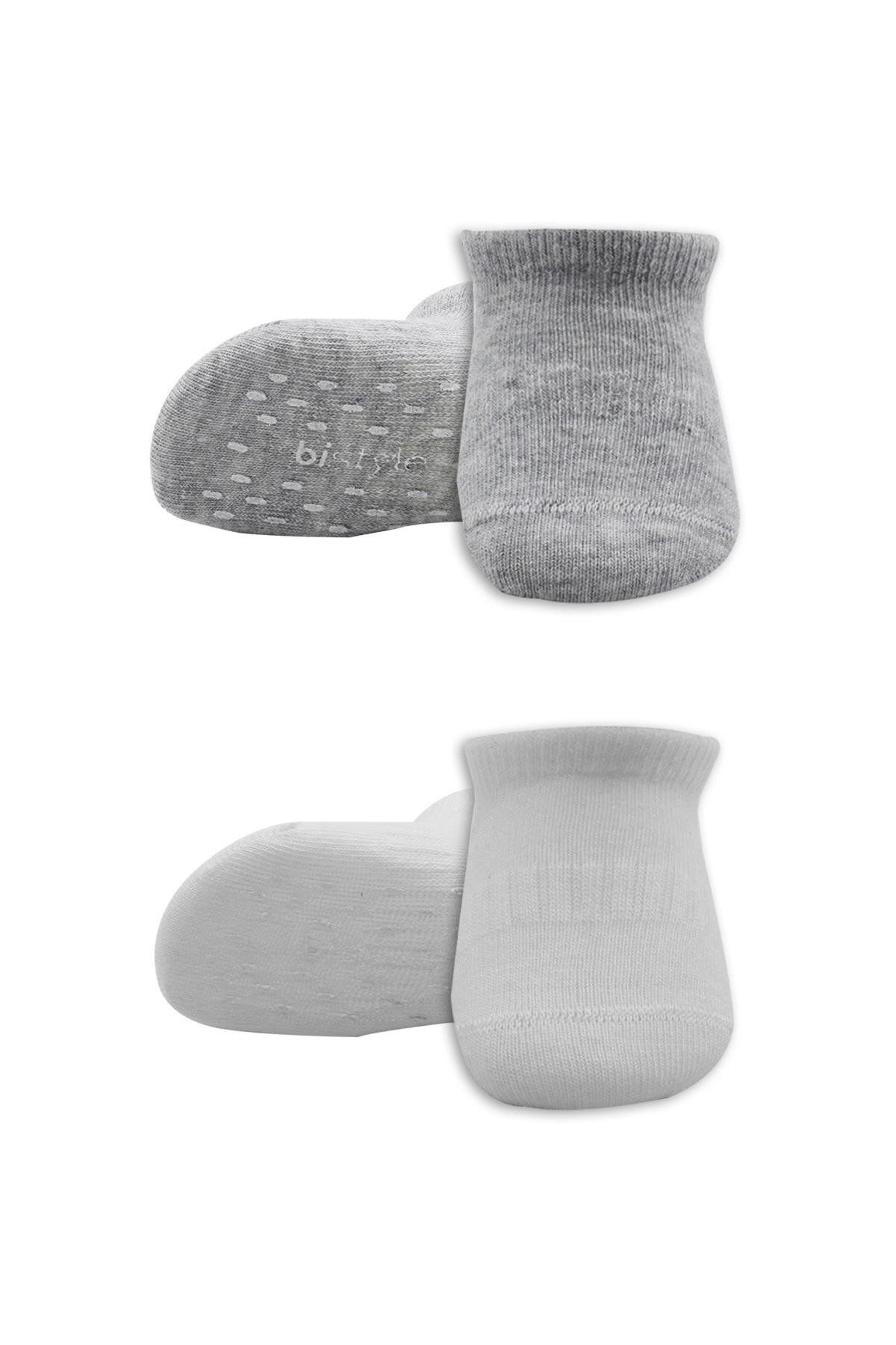 Bi̇style 2 Li̇ Sneakers Kaymaz Basi̇c Penye Çorap Bs20103 Gri̇ Beyaz