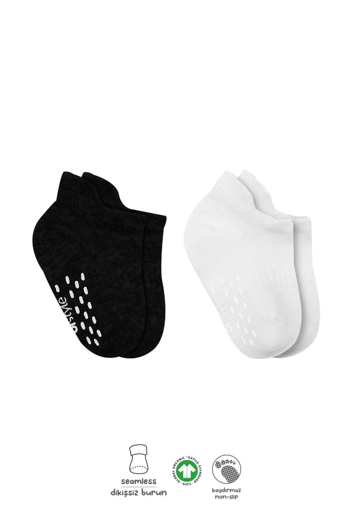 Bi̇style 2 Li̇ Sneakers Kaymaz Basi̇c Penye Çorap Bs20103 Si̇yah Ekru