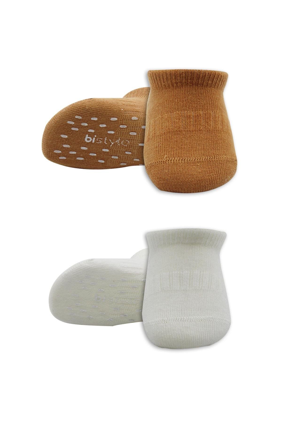 Bi̇style 2 Li̇ Sneakers Kaymaz Colours Penye Çorap Bs20104 Ekru Hardal