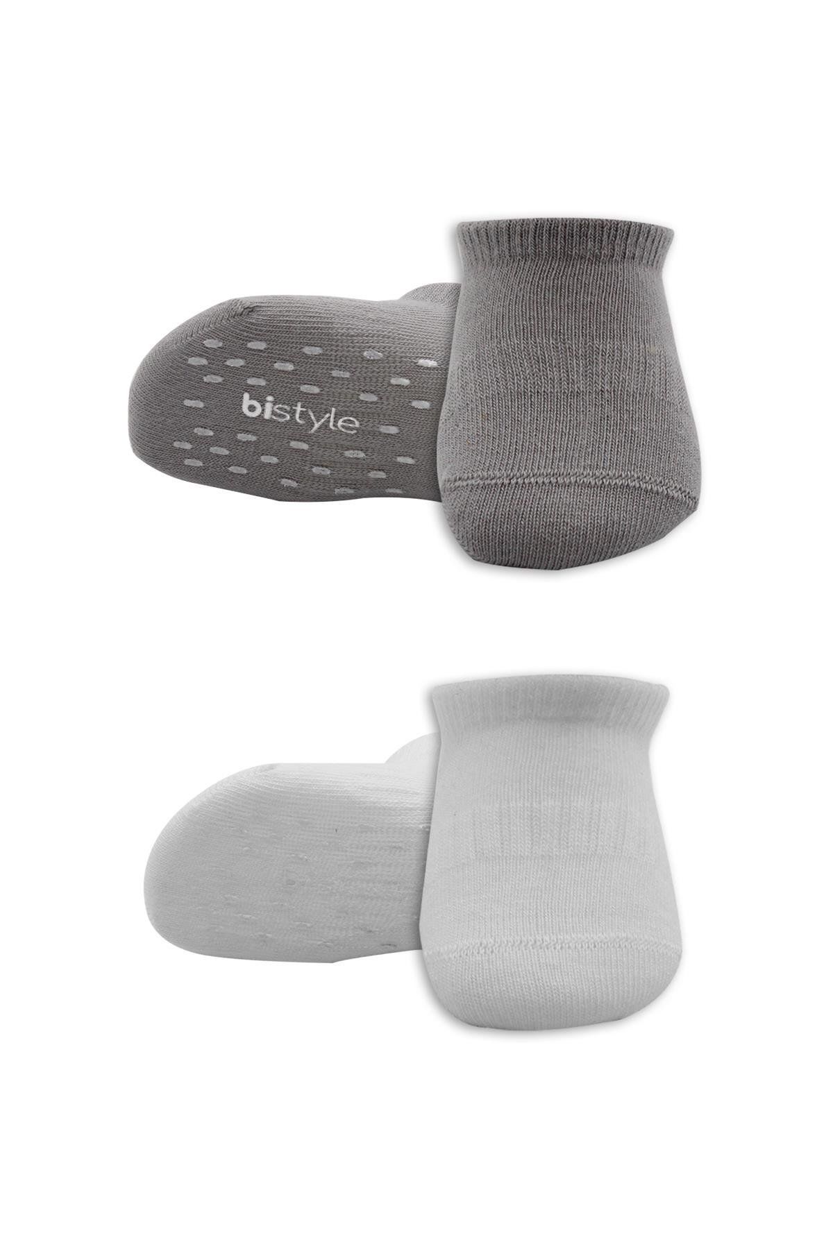Bi̇style 2 Li̇ Sneakers Kaymaz Colours Penye Çorap Bs20104 Gri̇ Beyaz