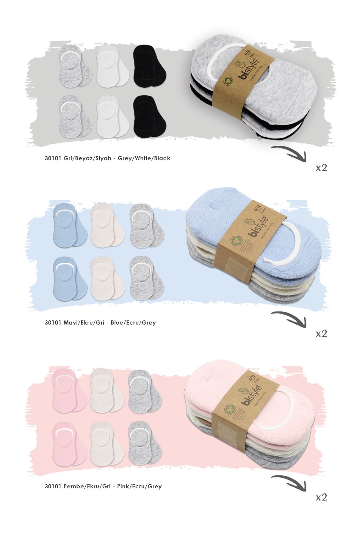 Bi̇style 6 Lı Si̇li̇konlu Babet Penye Çorap Bs30101B Gri̇ Beyaz Si̇yah