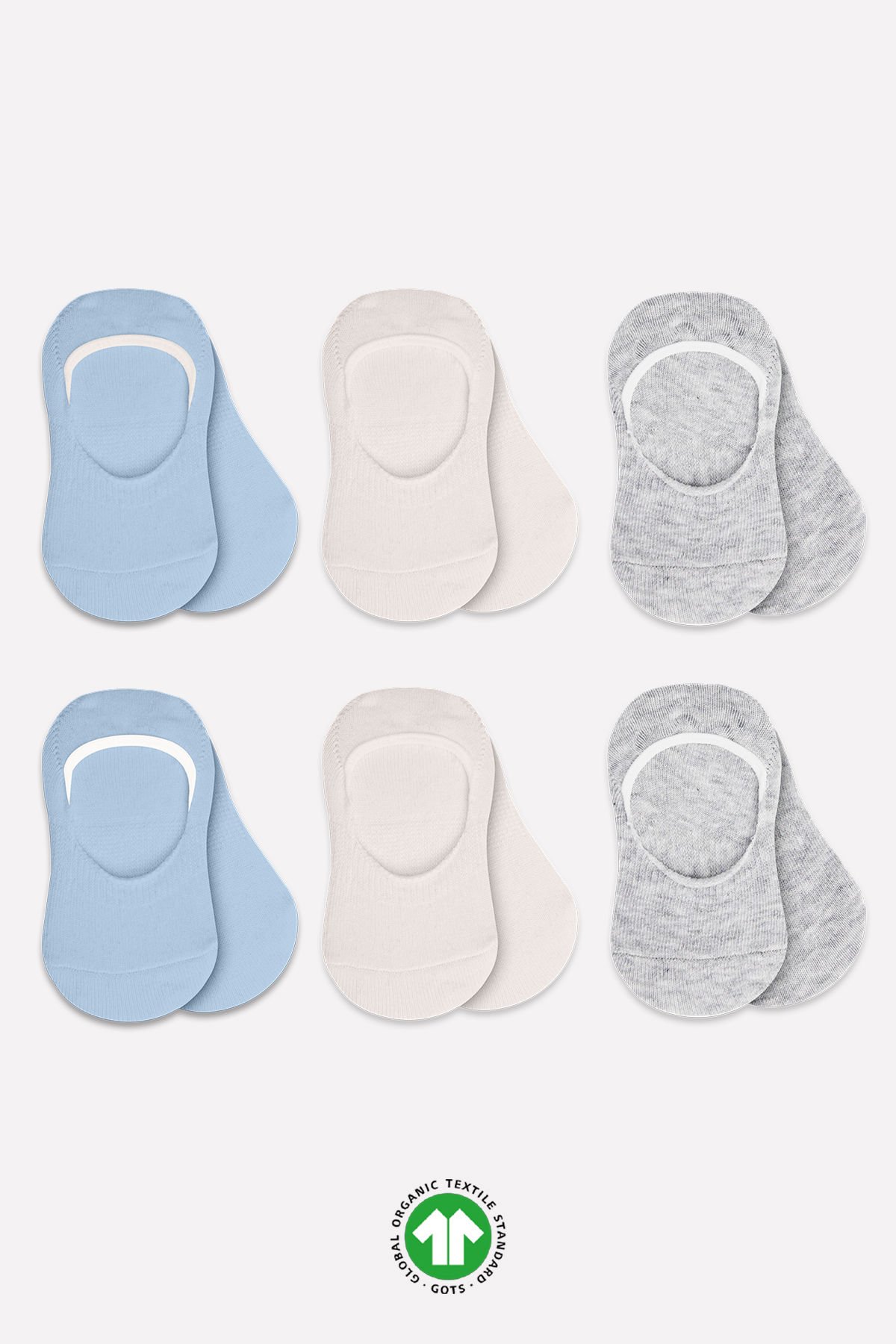 Bi̇style 6 Lı Si̇li̇konlu Babet Penye Çorap Bs30101B Mavi̇ Ekru Gri̇