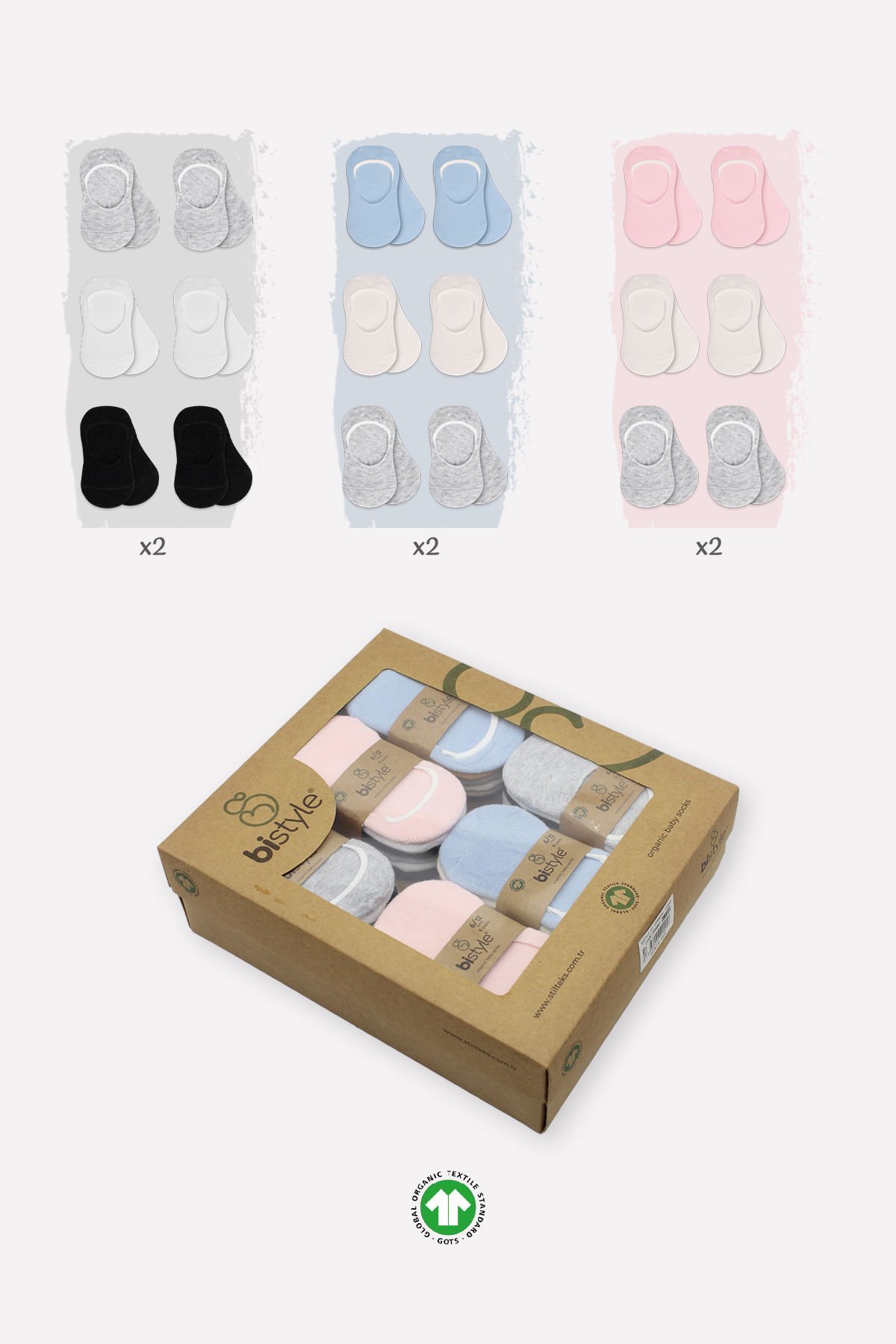 Bi̇style 6 Lı Si̇li̇konlu Babet Penye Çorap Bs30101B Pembe Ekru Gri̇