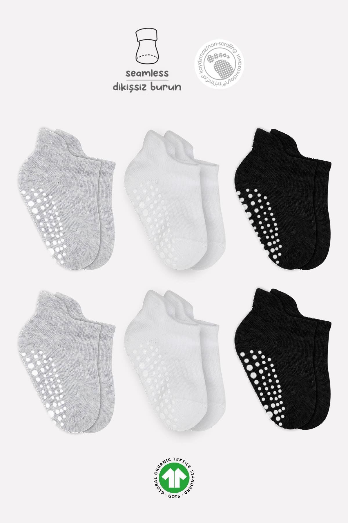 Bi̇style 6 Lı Sneakers Kaymaz Penye Çorap Bs20102 Gri̇ Beyaz Si̇yah