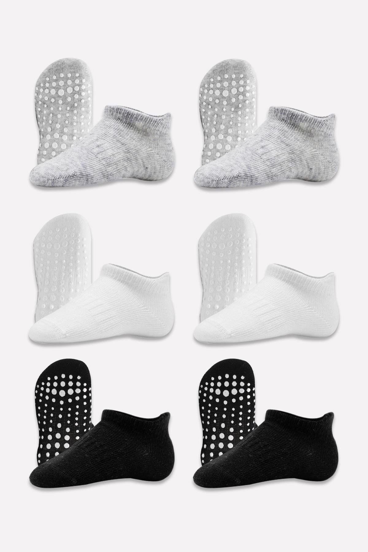 Bi̇style 6 Lı Sneakers Kaymaz Penye Çorap Bs20102 Gri̇ Beyaz Si̇yah