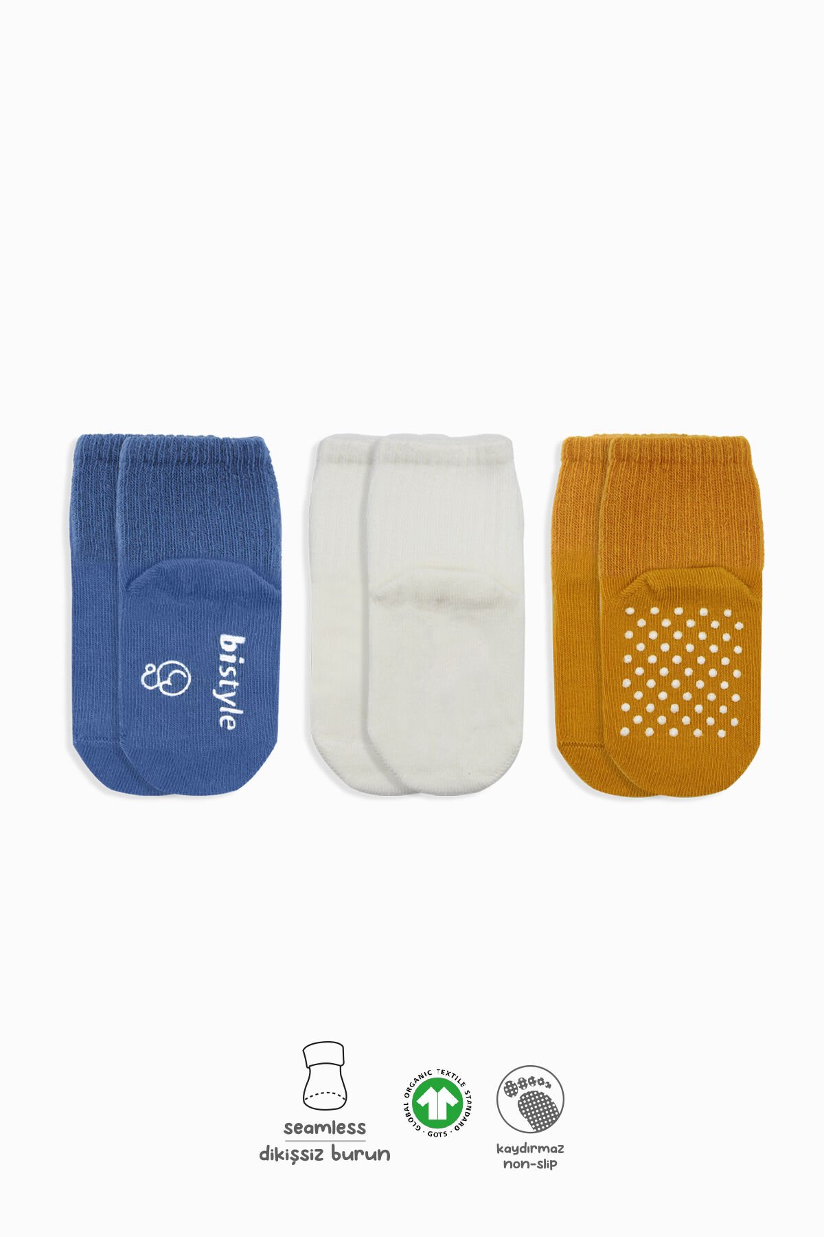 Bi̇style Basi̇c Kaymaz Penye Soket Çorap 3 Lü Bs10106 İndi̇go Ekru Hardal