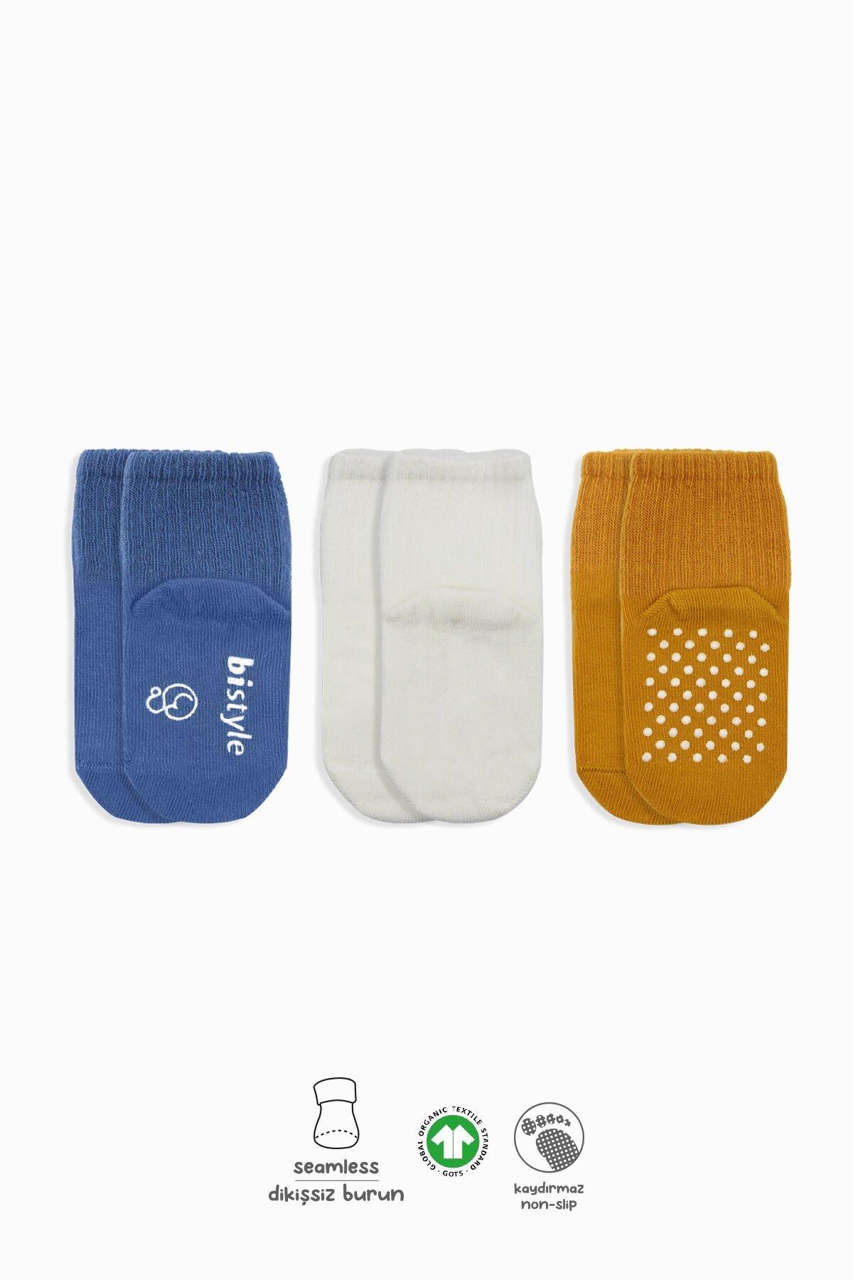 Bi̇style Basi̇c Kaymaz Penye Soket Çorap 3 Lü Bs10107 İndi̇go Ekru Hardal