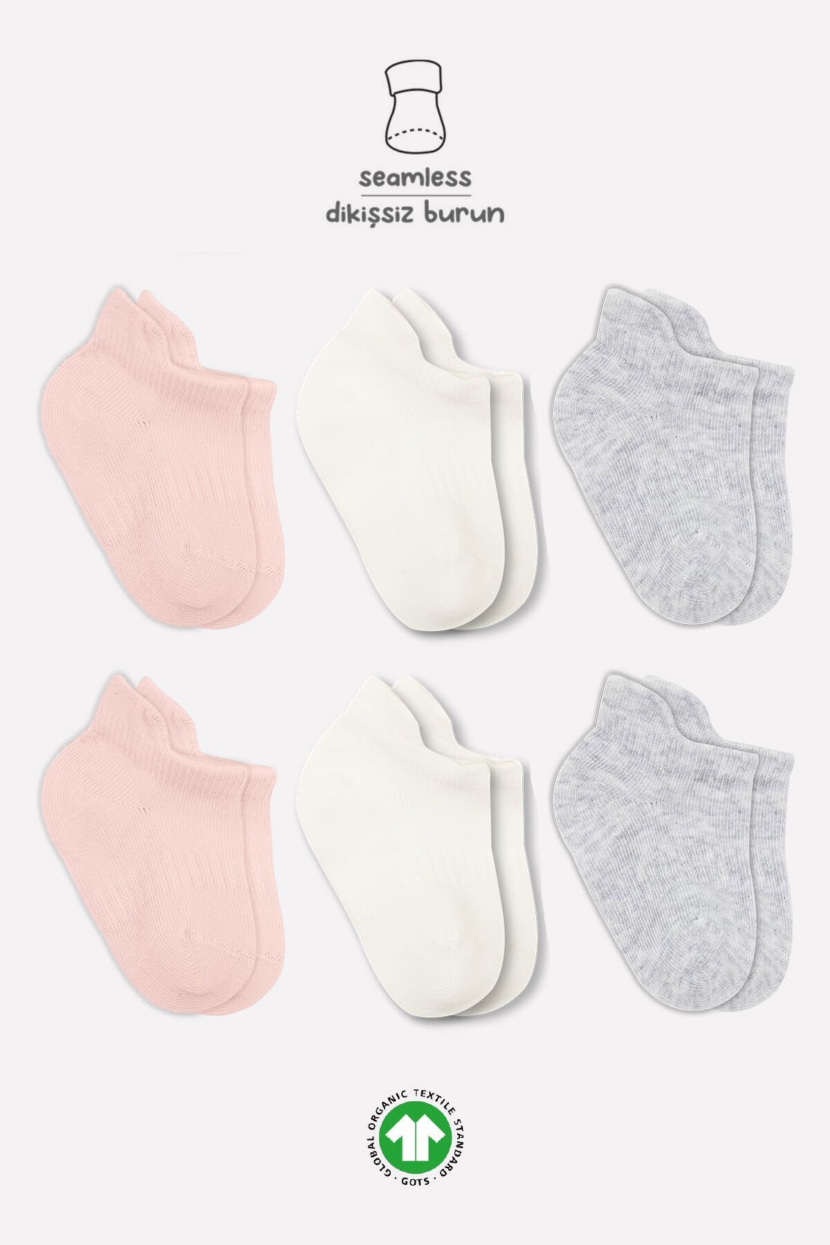 Bi̇style Basi̇c Penye Sneakers Çorap 6 Lı Bs20101B Pembe Ekru Gri̇