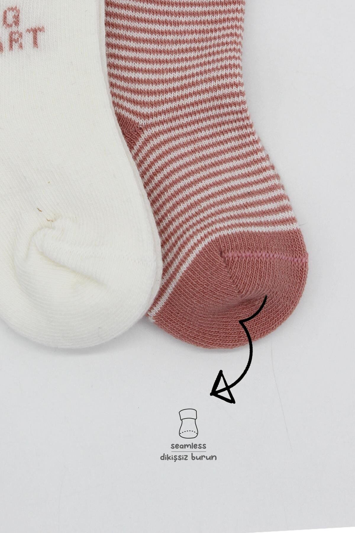 Bi̇style Bi̇g Heart Penye Soket Çorap 2 Li̇ Bs10117 Pudra