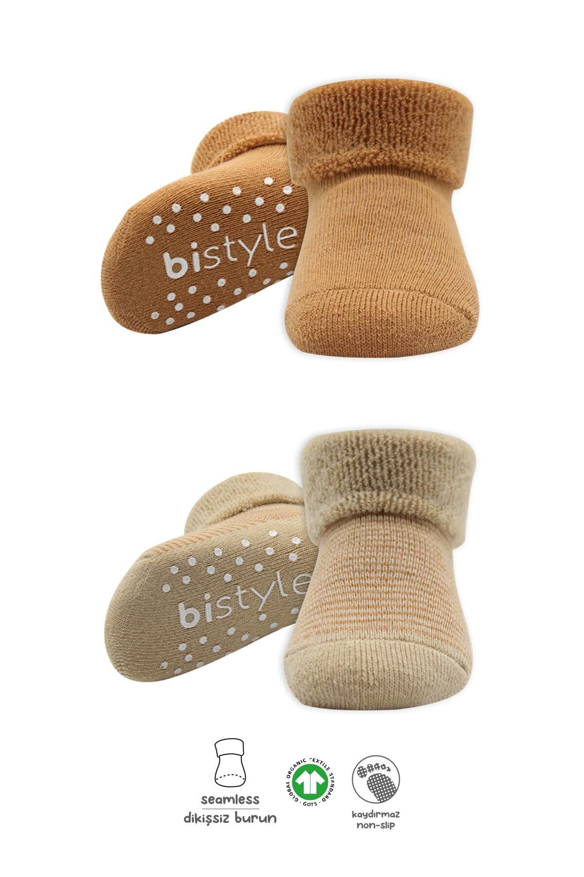 Bi̇style Çemberli̇ Kaymaz Havlu Soket Çorap 2 Li̇ Bs10503 Bej-Hardal