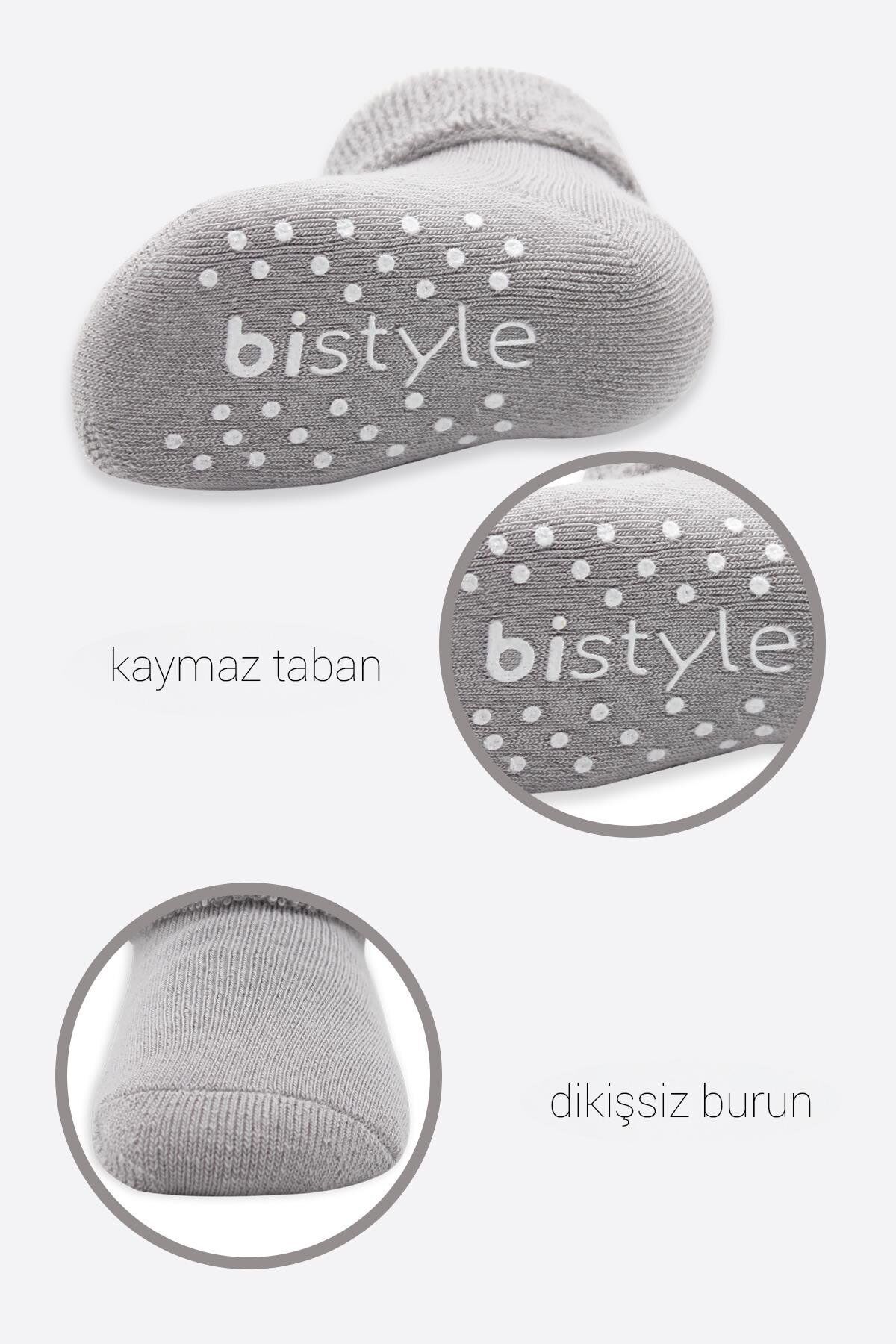 Bi̇style Çemberli̇ Kaymaz Havlu Soket Çorap 2 Li̇ Bs10503 İndi̇go Gri̇