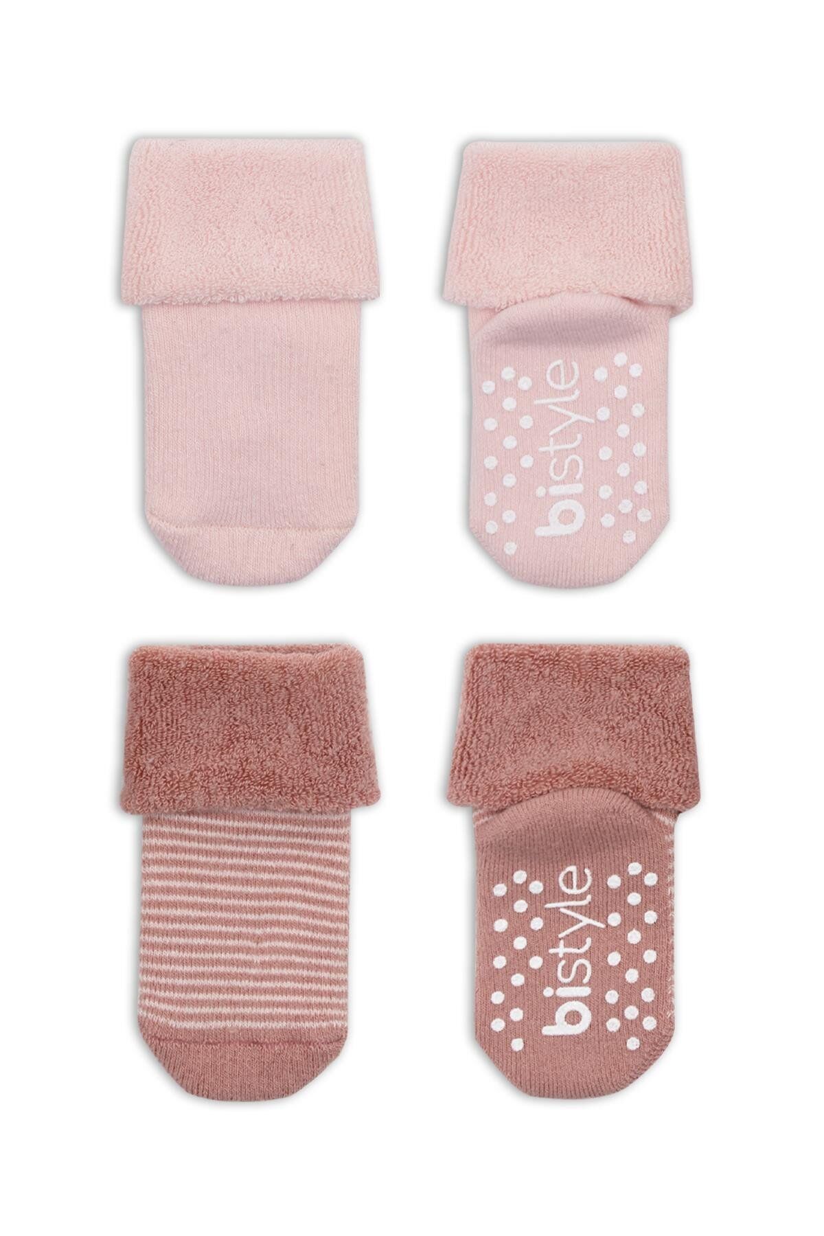 Bi̇style Çemberli̇ Kaymaz Havlu Soket Çorap 2 Li̇ Bs10503 Pudra Pembe