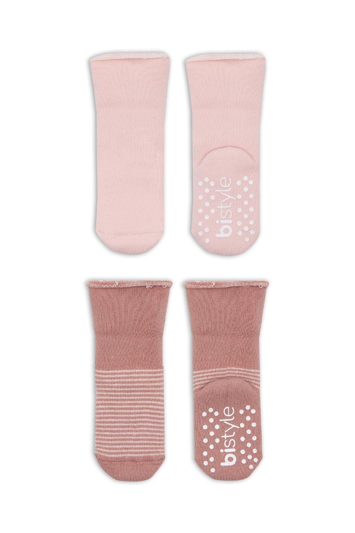 Bi̇style Çemberli̇ Kaymaz Havlu Soket Çorap 2 Li̇ Bs10503 Pudra Pembe