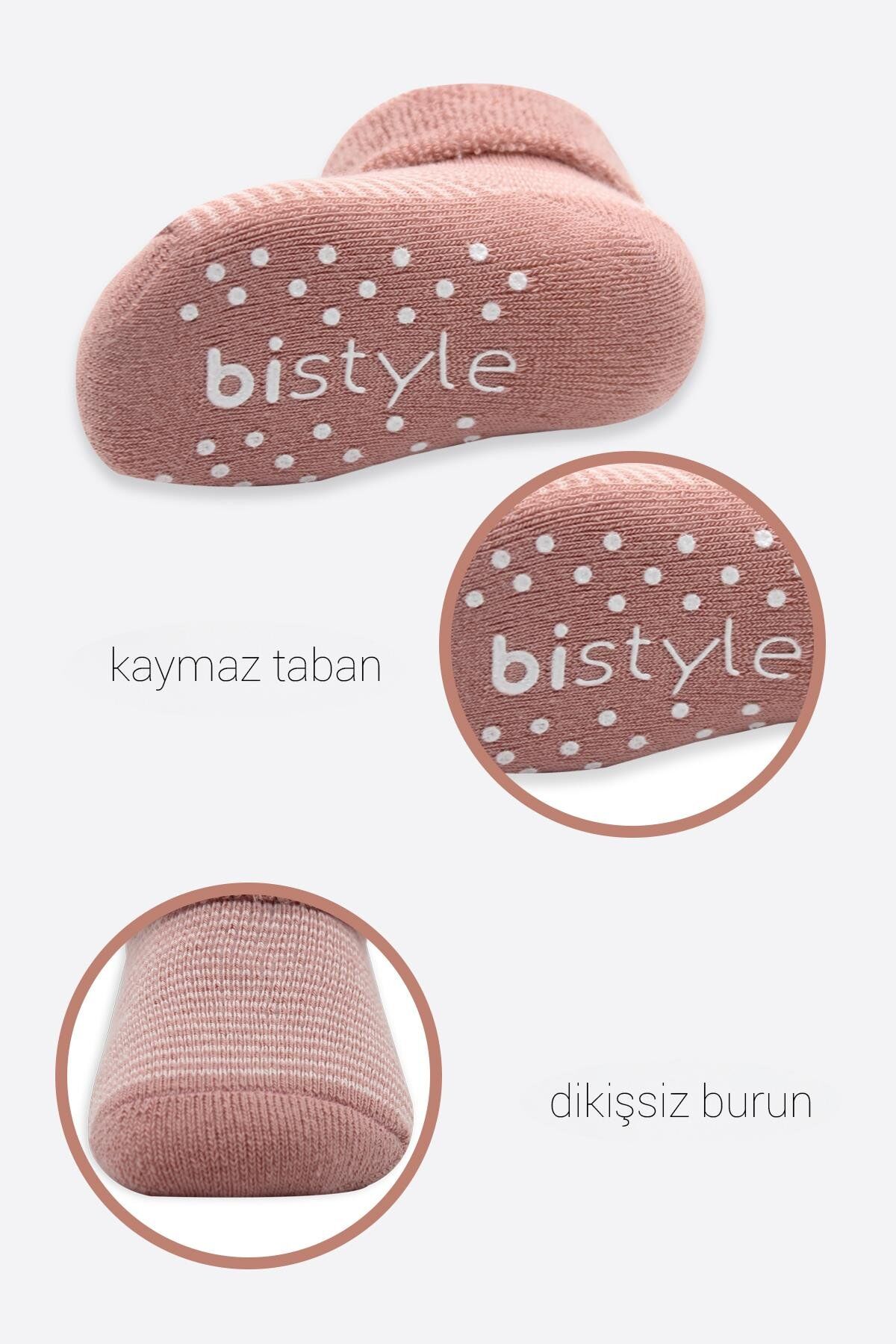 Bi̇style Çemberli̇ Kaymaz Havlu Soket Çorap 2 Li̇ Bs10503 Pudra Pembe