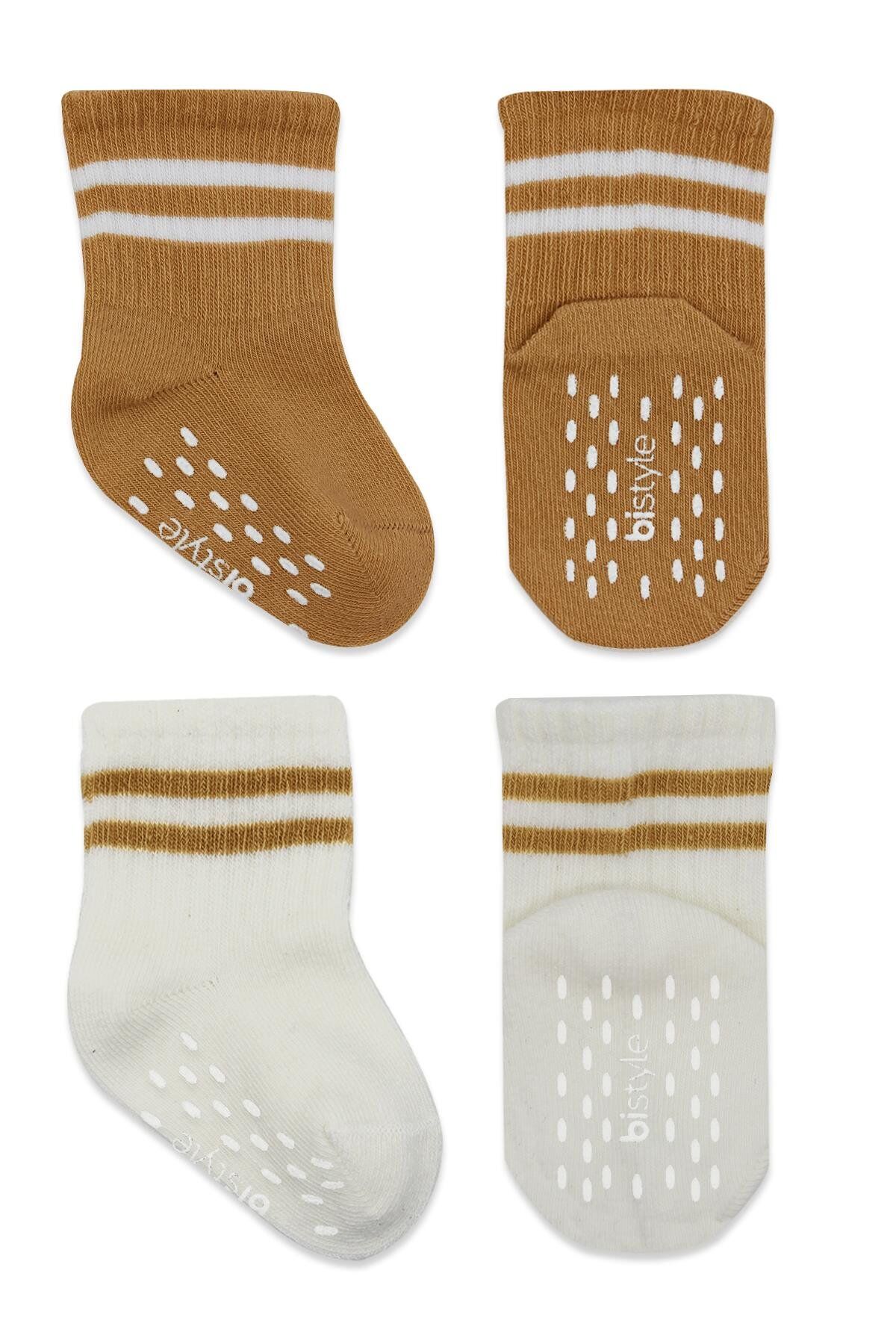 Bi̇style Çemberli̇ Kaymaz Soket Çorap 2 Li̇ Bs10125 Ekru Hardal