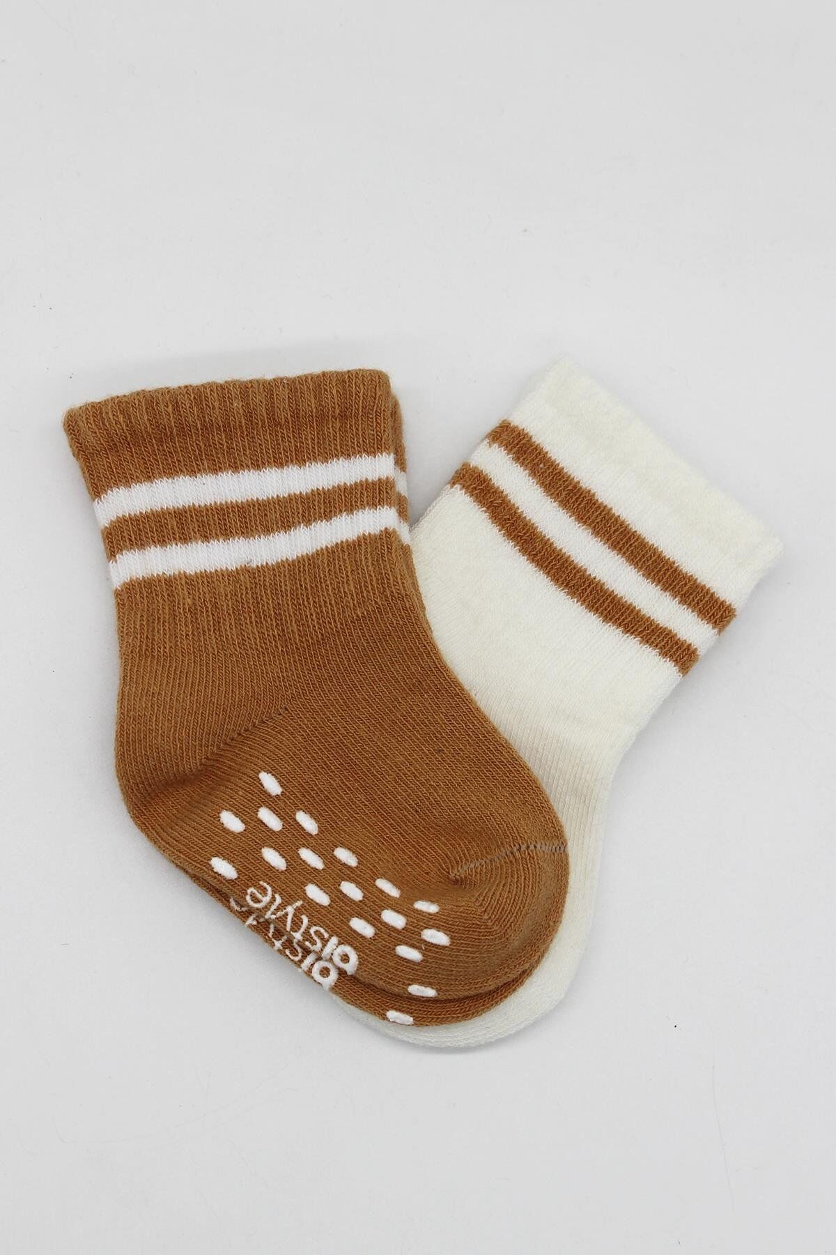 Bi̇style Çemberli̇ Kaymaz Soket Çorap 2 Li̇ Bs10125 Ekru Hardal