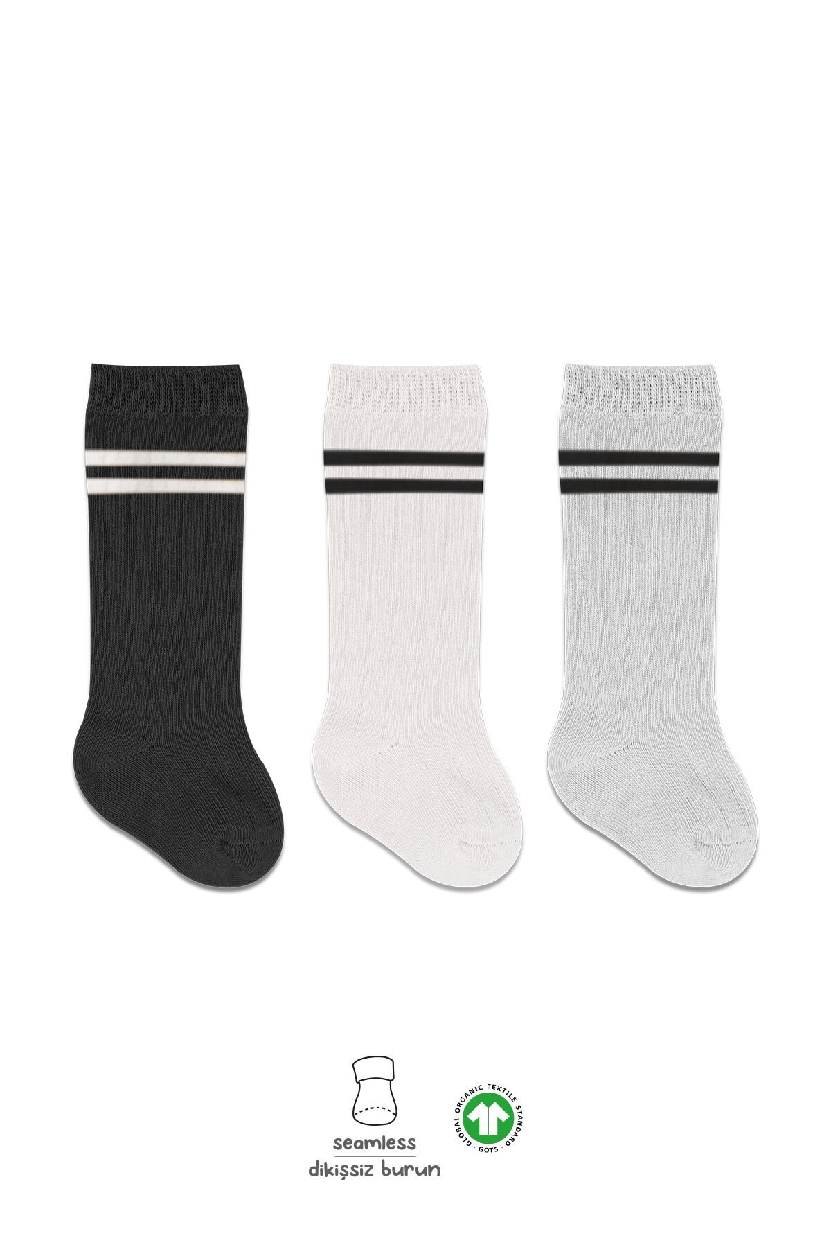 Bi̇style Derby Di̇zaltı Çorap 3 Lü Bs40101 Si̇yah Ekru Gri̇ Çemberli̇