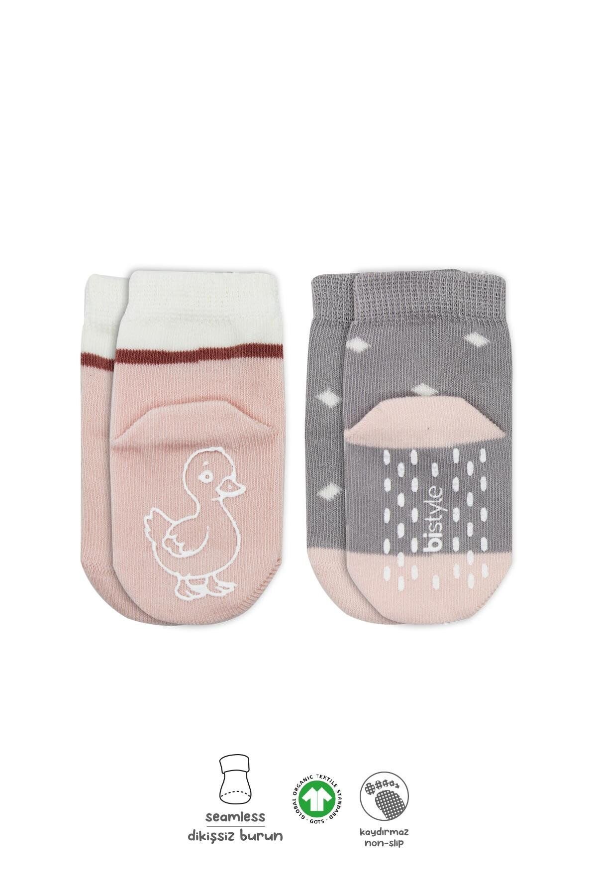 Bi̇style Hayvan Fi̇gür Kaymaz Kız Soket Çorap 2 Li̇ Bs10120 Gri̇