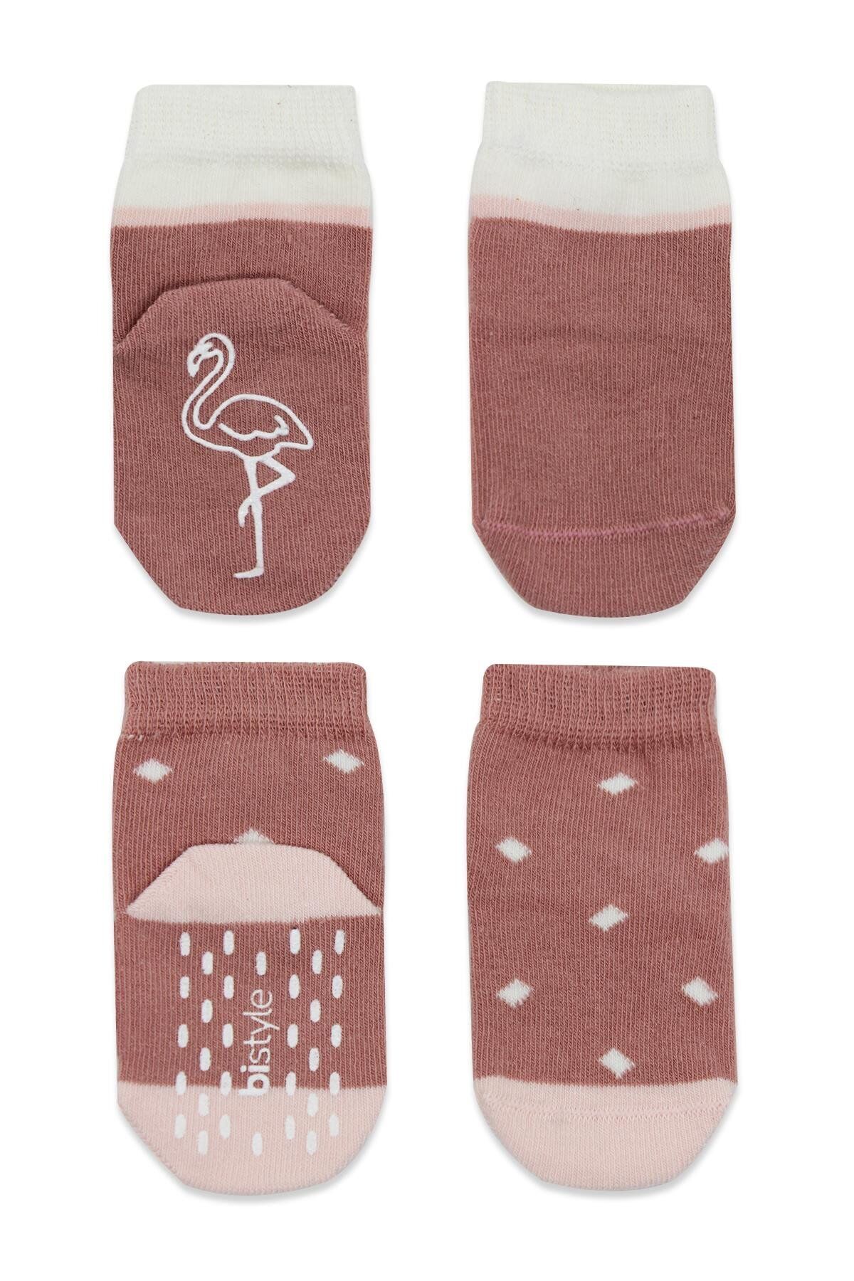 Bi̇style Hayvan Fi̇gür Kaymaz Kız Soket Çorap 2 Li̇ Bs10120 Pudra