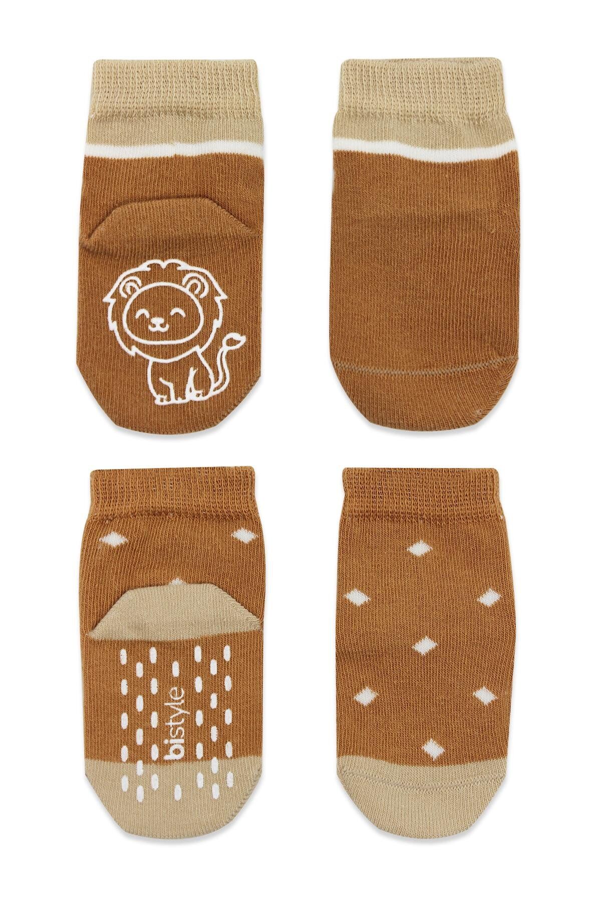 Bi̇style Hayvan Fi̇gürlü Kaymaz Erkek Soket Çorap 2 Li̇ Bs10119 Hardal