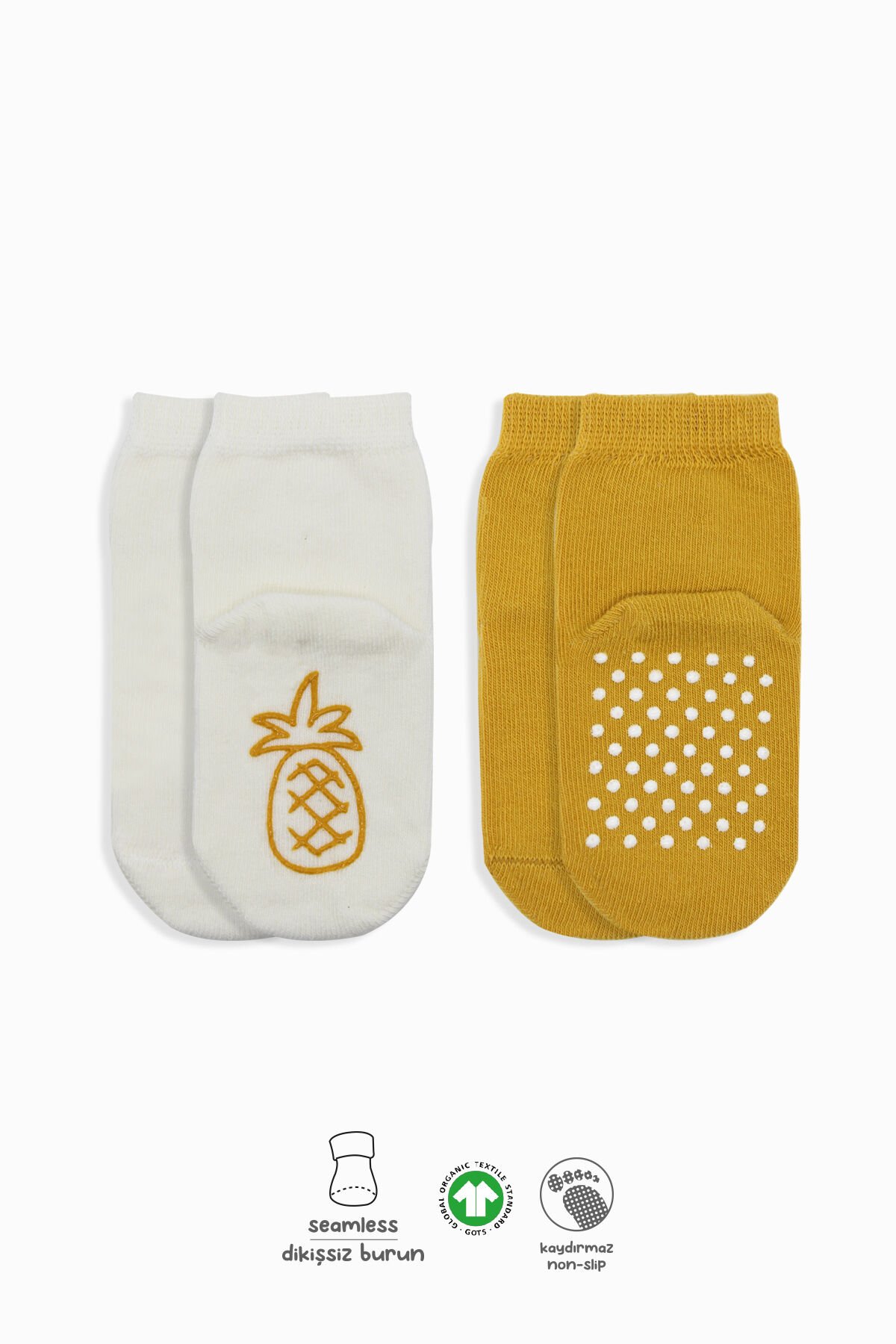 Bi̇style Meyve Fi̇gürlü Kaymaz Soket Çorap 2 Li̇ Bs10105 Ekru Hardal