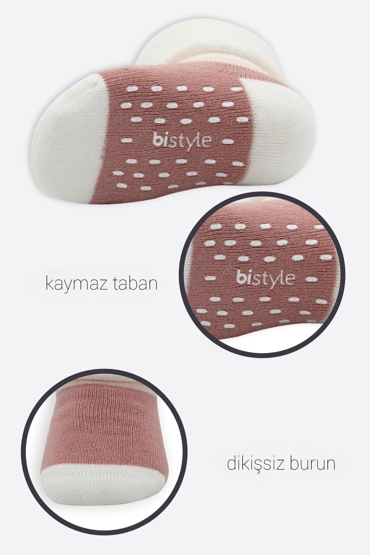 Bi̇style Puanlı Kaymaz Havlu Soket Çorap 2 Li̇ Bs10502 Gri̇ Pudra
