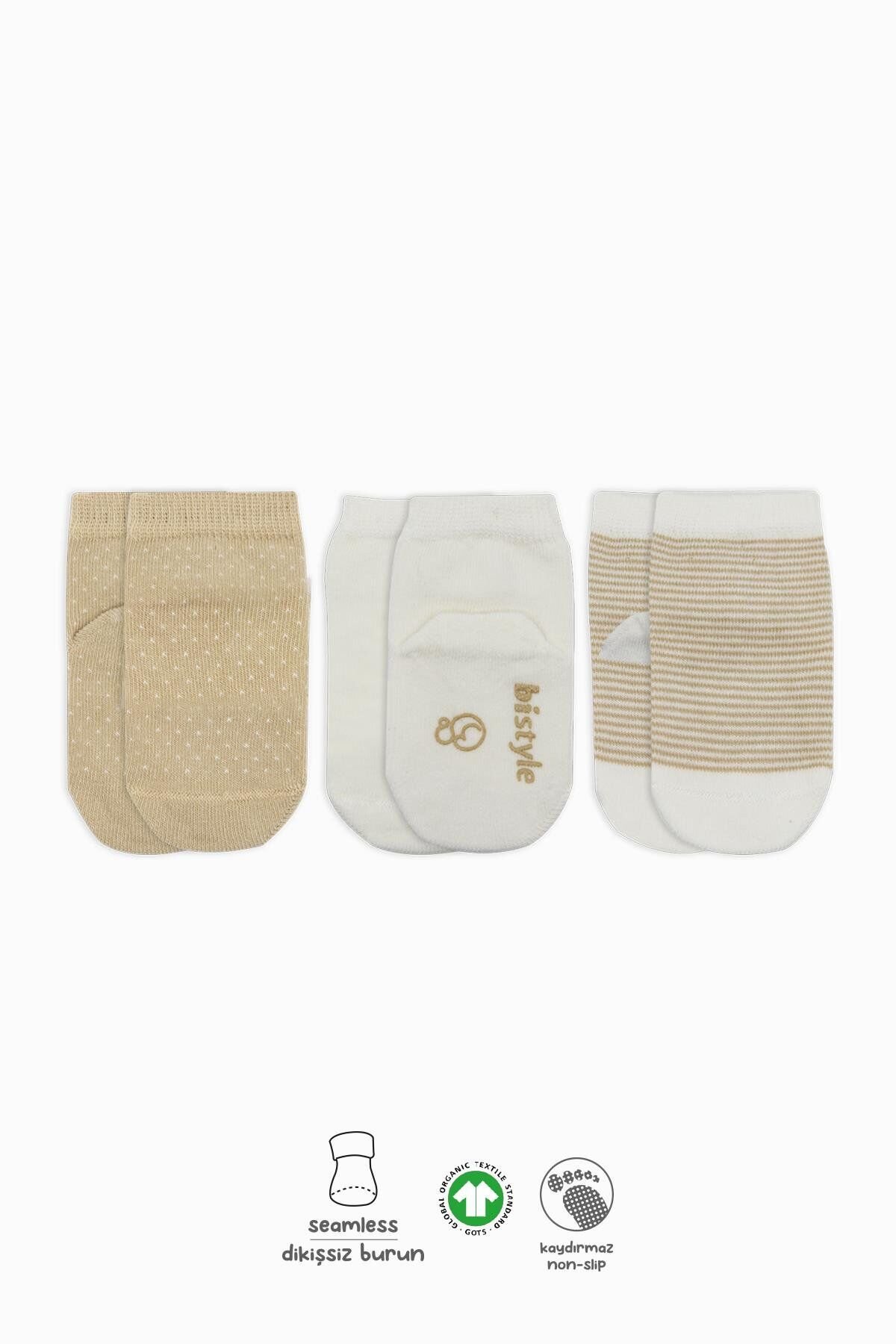 Bi̇style Puanlı Kaymaz Penye Soket Çorap 3 Lü Bs10108 Bej