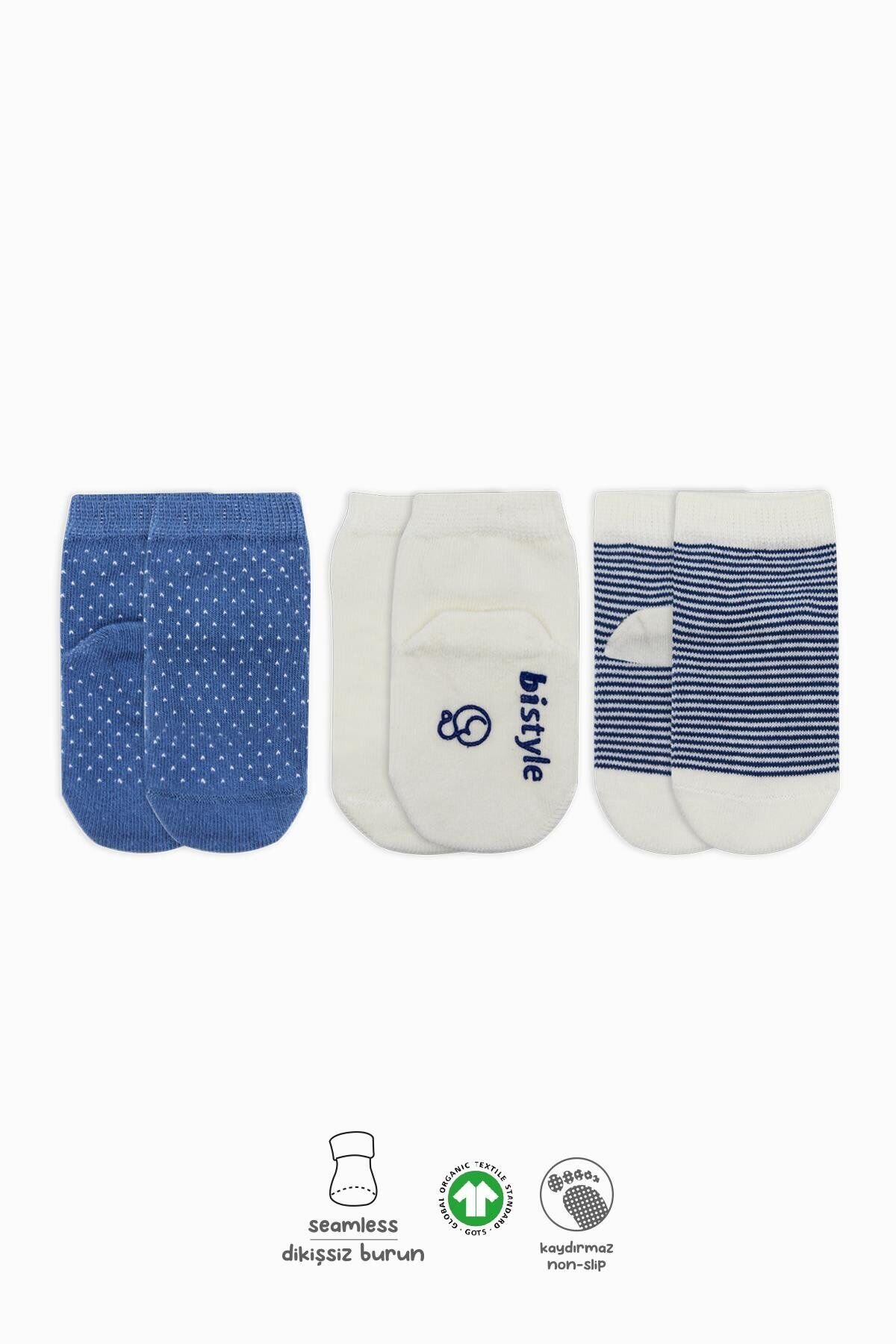 Bi̇style Puanlı Kaymaz Penye Soket Çorap 3 Lü Bs10108 İndi̇go