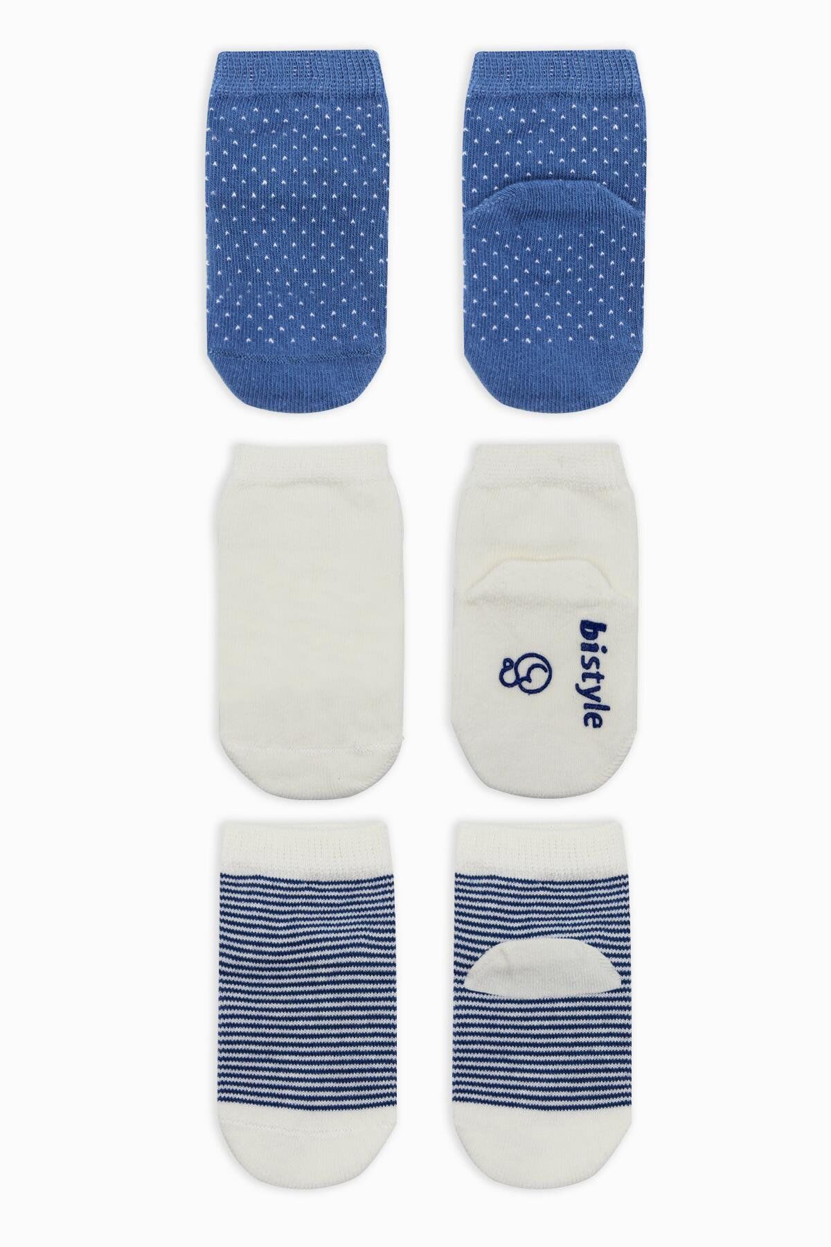 Bi̇style Puanlı Kaymaz Penye Soket Çorap 3 Lü Bs10108 İndi̇go