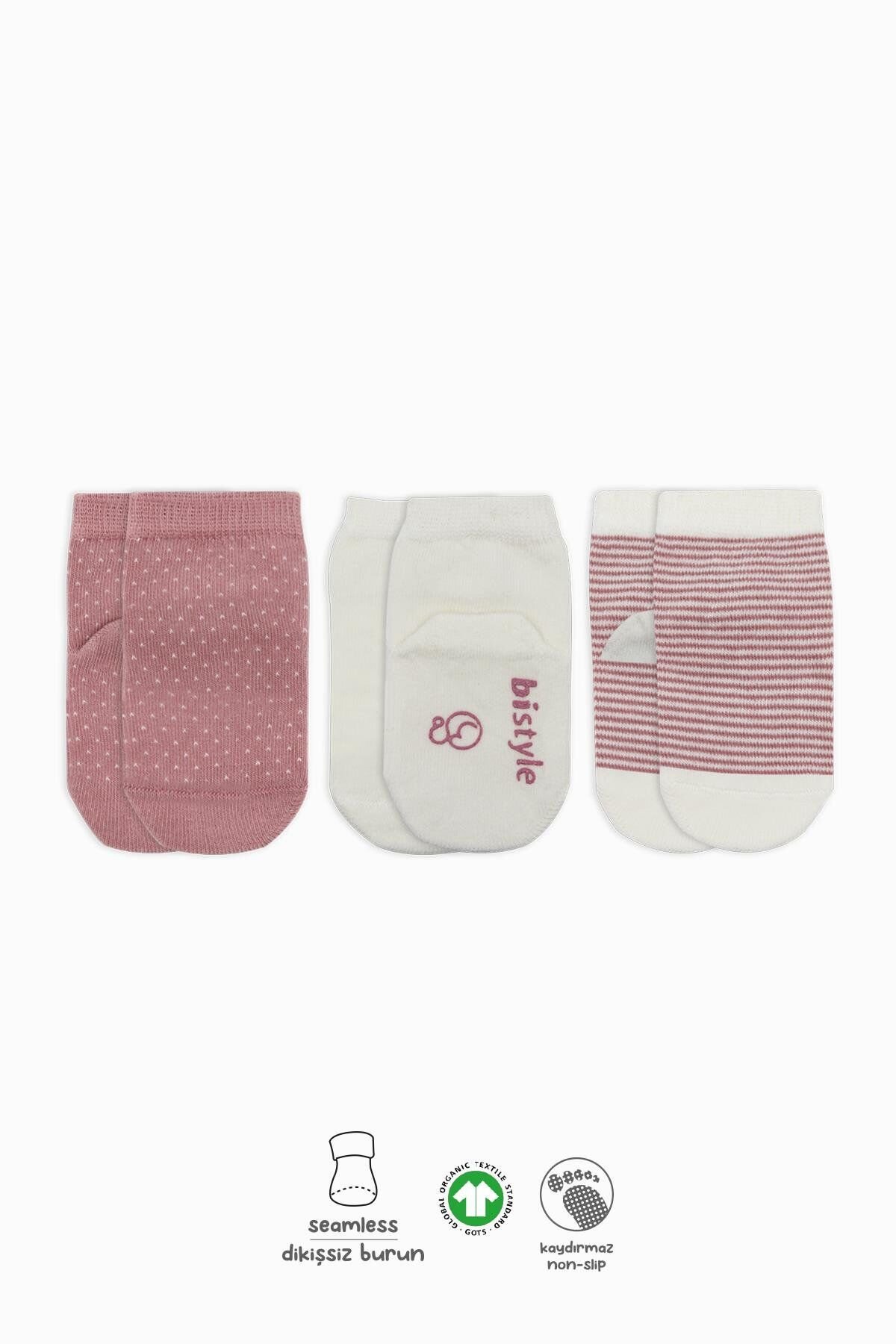Bi̇style Puanlı Kaymaz Penye Soket Çorap 3 Lü Bs10108 Pudra
