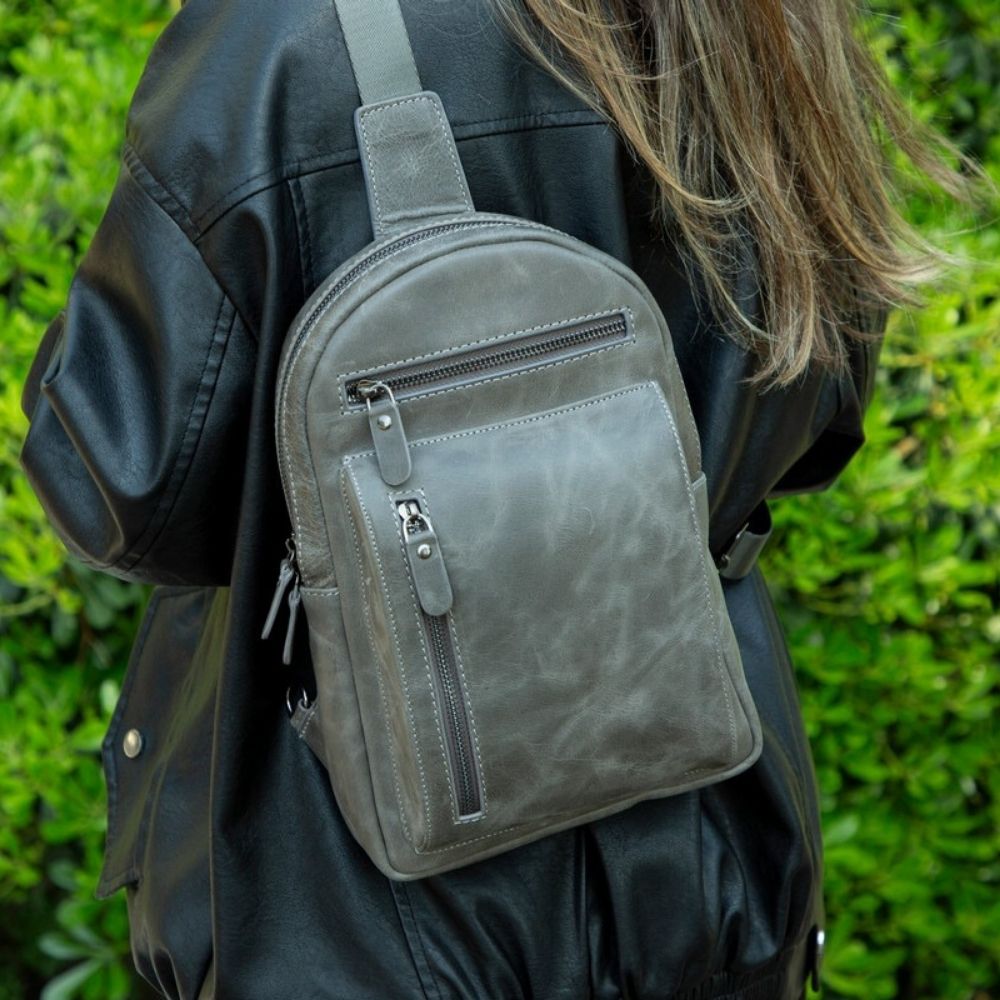 Blake Gerçek Deri̇ Çapraz Çanta Anti̇k Efektli̇ Gri̇