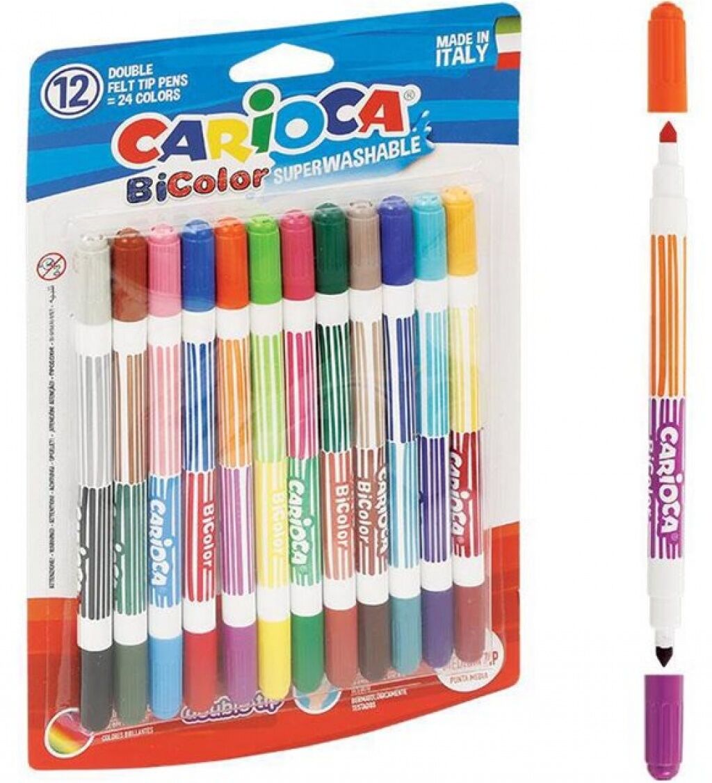 Cari̇oca Bi̇color Süper Yıkanabi̇li̇r Çi̇ft Uçlu Keçeli̇ Boya Kalemi̇ 12Li̇ 24 Renk