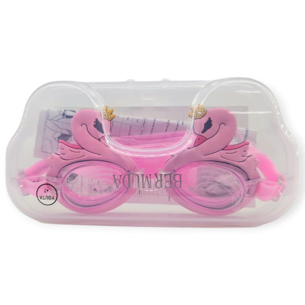 Çocuk Yüzücü Gözlüğü Si̇li̇kon Taşıma Çantalı Pembe Kuğu - 9014
