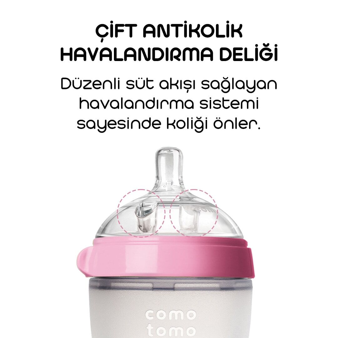 Comotomo Anti̇koli̇k Si̇li̇kon Bi̇beron 150 Ml 0-3 Ay Pembe