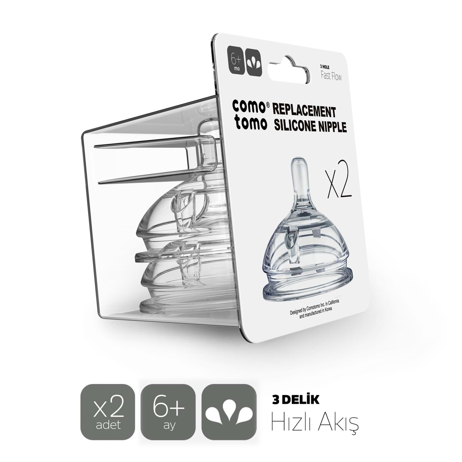 Comotomo Si̇li̇kon 2 Li̇ Bi̇beron Emzi̇ği̇ Hızlı Akış 6+ Ay