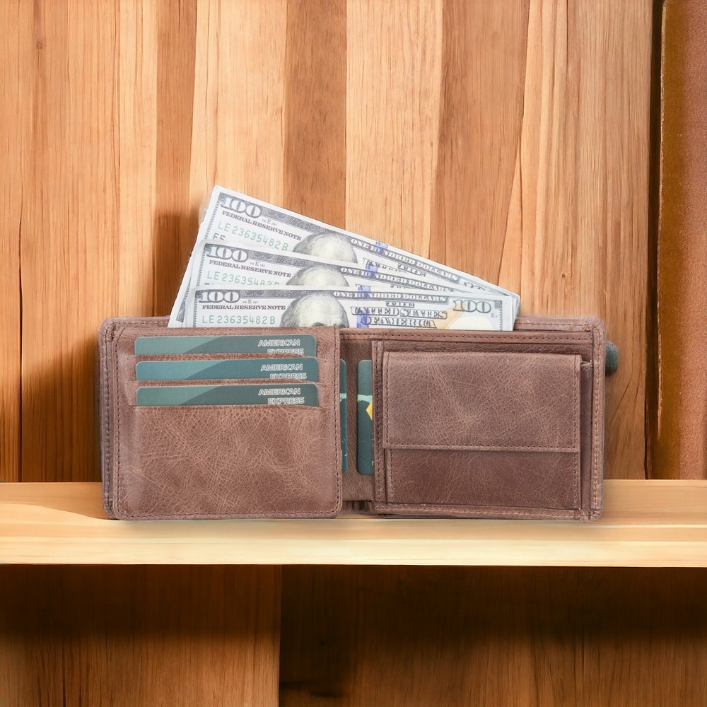 Deri̇ Cüzdan, 6 Kart Ve Bozuk Para Bölmeli̇, Karamel Kahve Deri̇