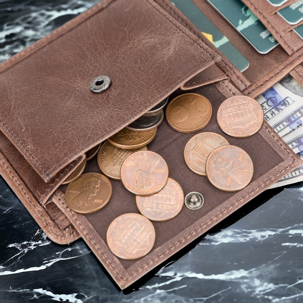 Deri̇ Cüzdan, 6 Kart Ve Bozuk Para Bölmeli̇, Karamel Kahve Deri̇