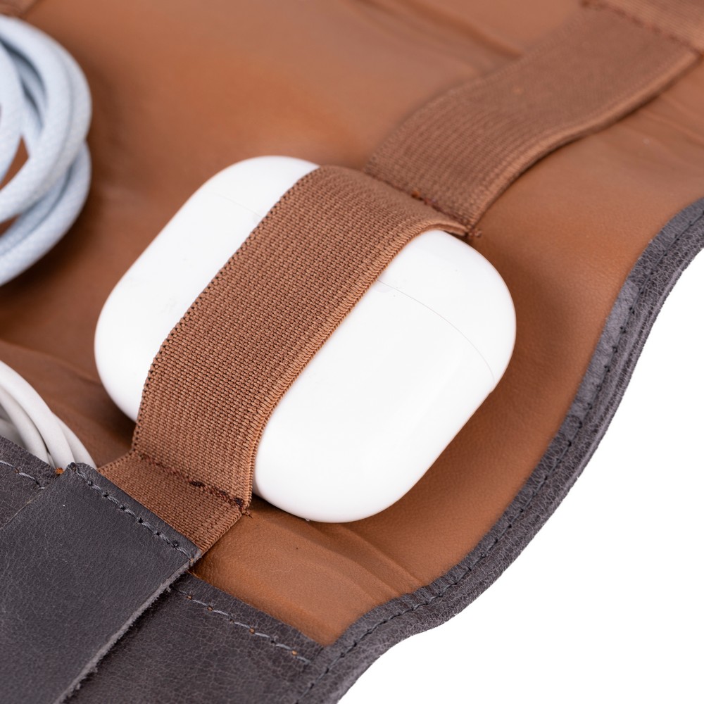 Deri̇ Kablo Aksesuar Taşıma Çantası Anti̇k Gri̇