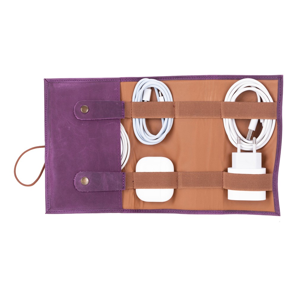 Deri̇ Kablo Aksesuar Taşıma Çantası Anti̇k Mor