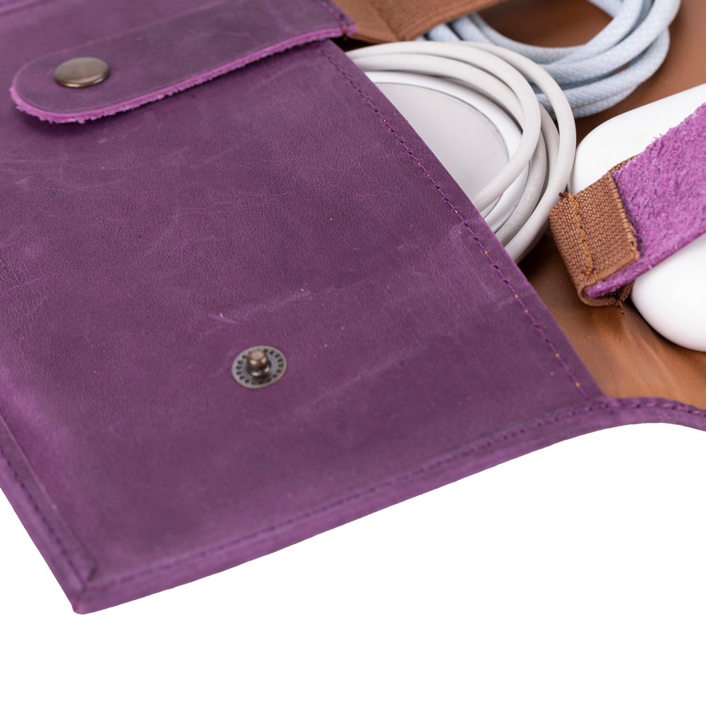 Deri̇ Kablo Aksesuar Taşıma Çantası Anti̇k Mor