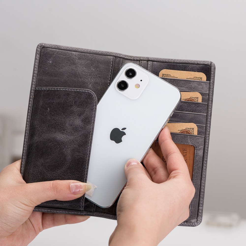 Evra 6.7 İnch Uyumlu Deri̇ Kartlıklı Kılıf Tn18 Gri̇