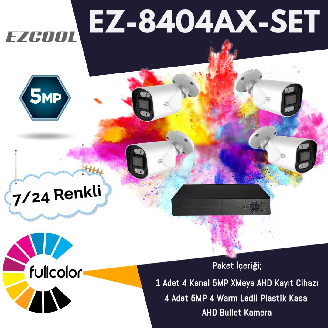 Ezcool Ez-8404Ax-Set 5Mp Fullcolor 7/24 Renkli̇ 4Lü Set